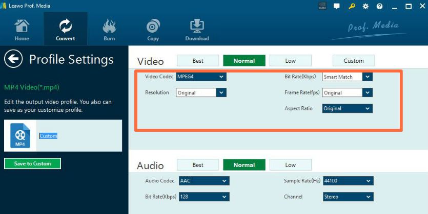 calidad de video y audio de salida