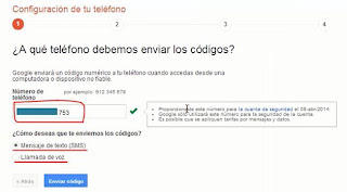configurar telefono para verificacion codigo Google
