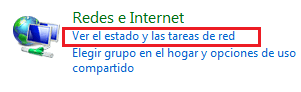 opción redes e internet del panel de control