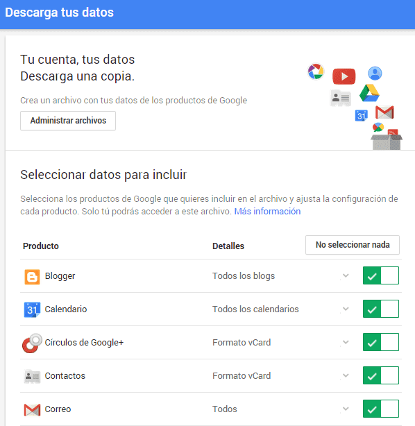 descargar copia de datos de mi cuenta google